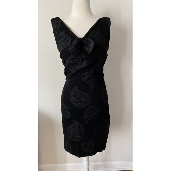 VTG Originals‎ by Mr Jed Womens Wiggle Dress Black Textured Leaf Bow Cocktail - Picture 1 of 11